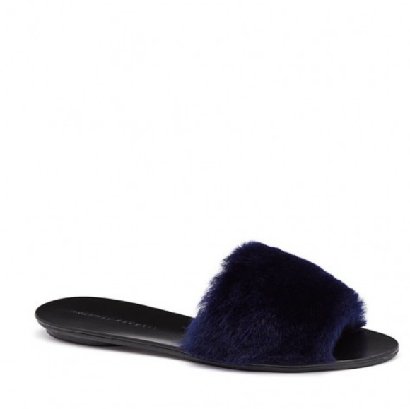 Like new! Loeffler Randall Isabel fur slide blue 9 - Picture 2 of 8